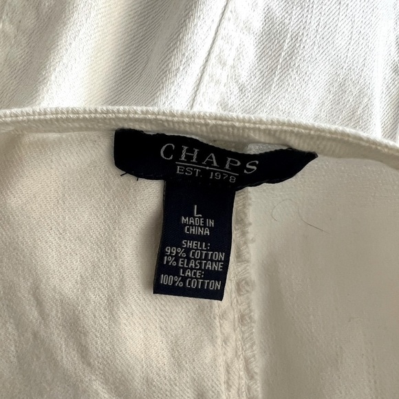 Chaps off White denim Jacket Cardigan w lace detailing women’s size large - Picture 4 of 4